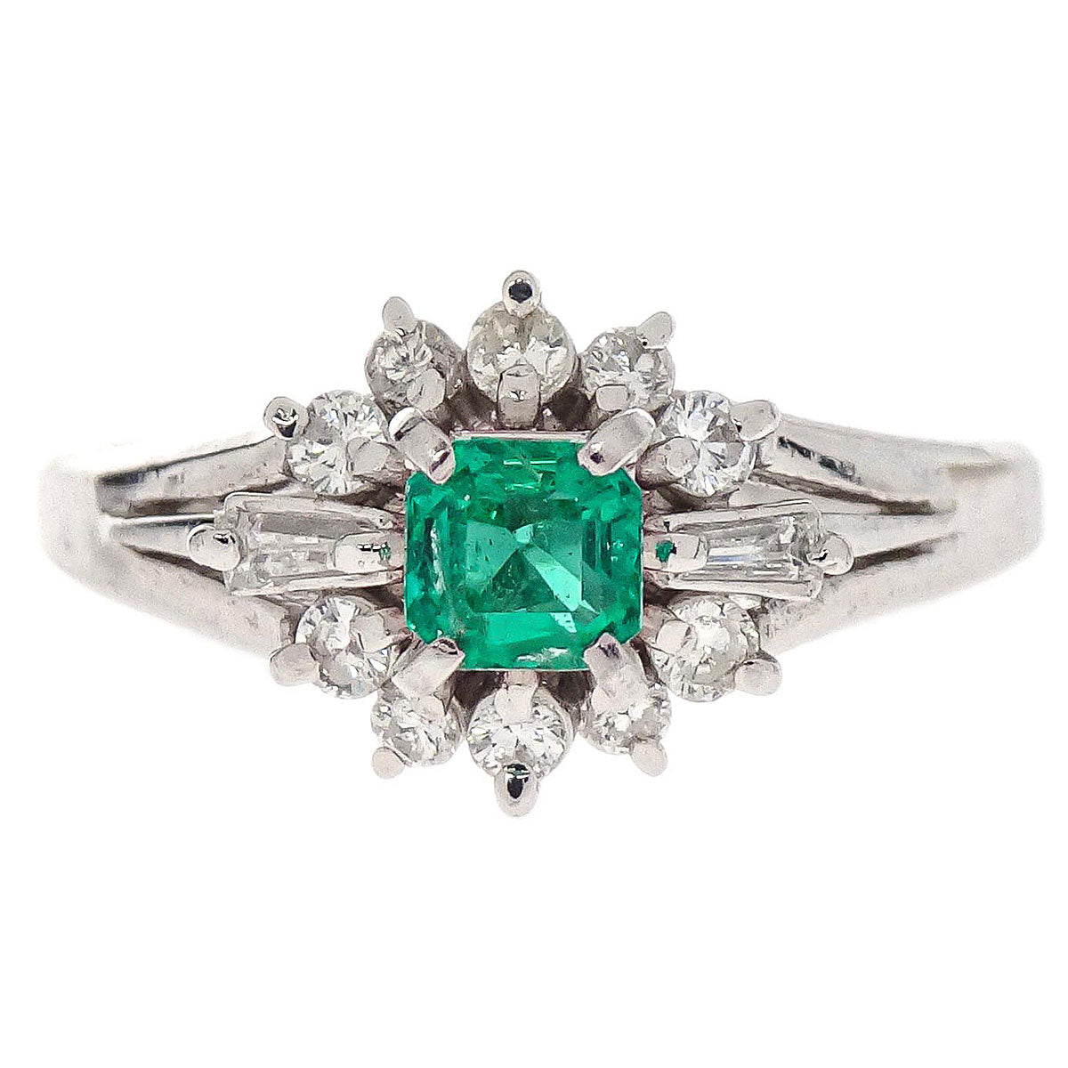 Ring Pt900 Emerald Diamond Silver #51 Jewelry