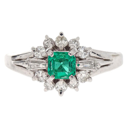 Ring Pt900 Emerald Diamond Silver #51 Jewelry