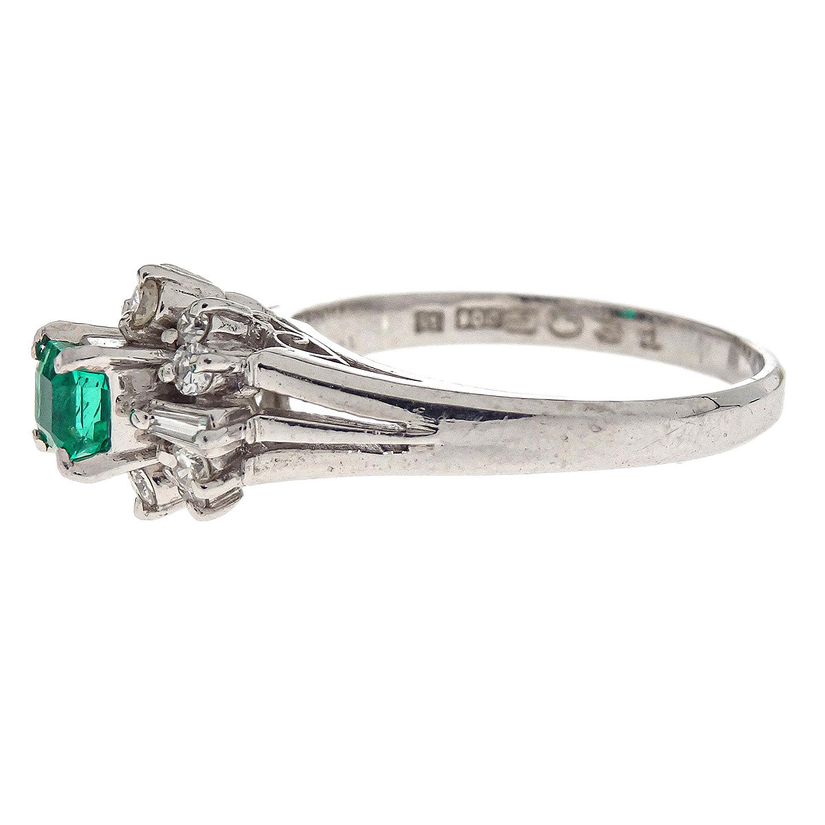 Ring Pt900 Emerald Diamond Silver #51 Jewelry