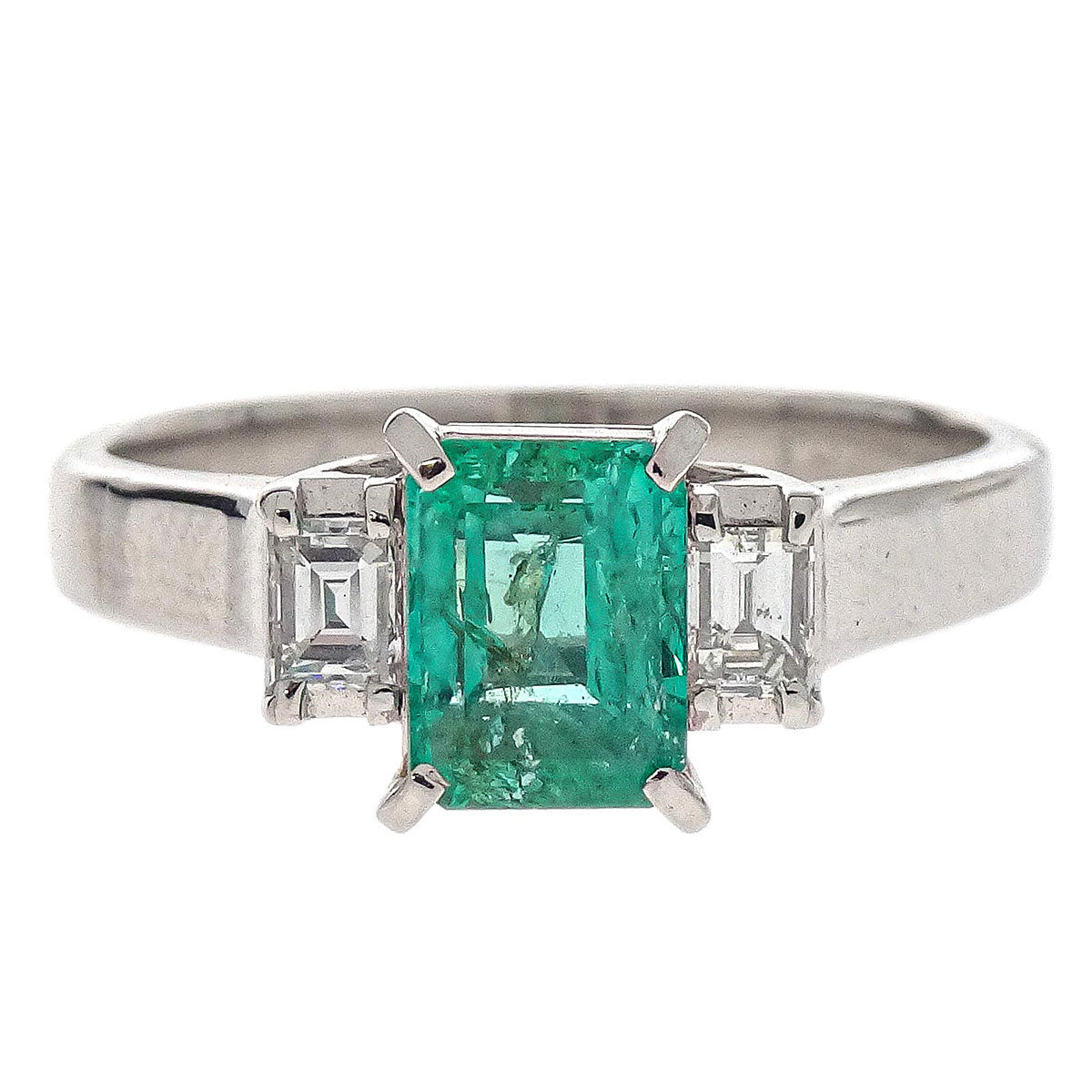 Ring Pt900 Silver Emerald Diamond #52 Jewelry