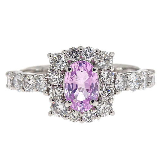 Ring Pt950 Silver Padparadscha Sapphire Diamond #52 Jewelry