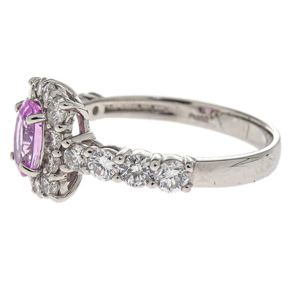 Ring Pt950 Silver Padparadscha Sapphire Diamond #52 Jewelry