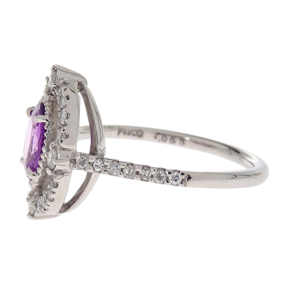 Ring Pt900 Silver Pink Sapphire Diamond #52 Jewelry