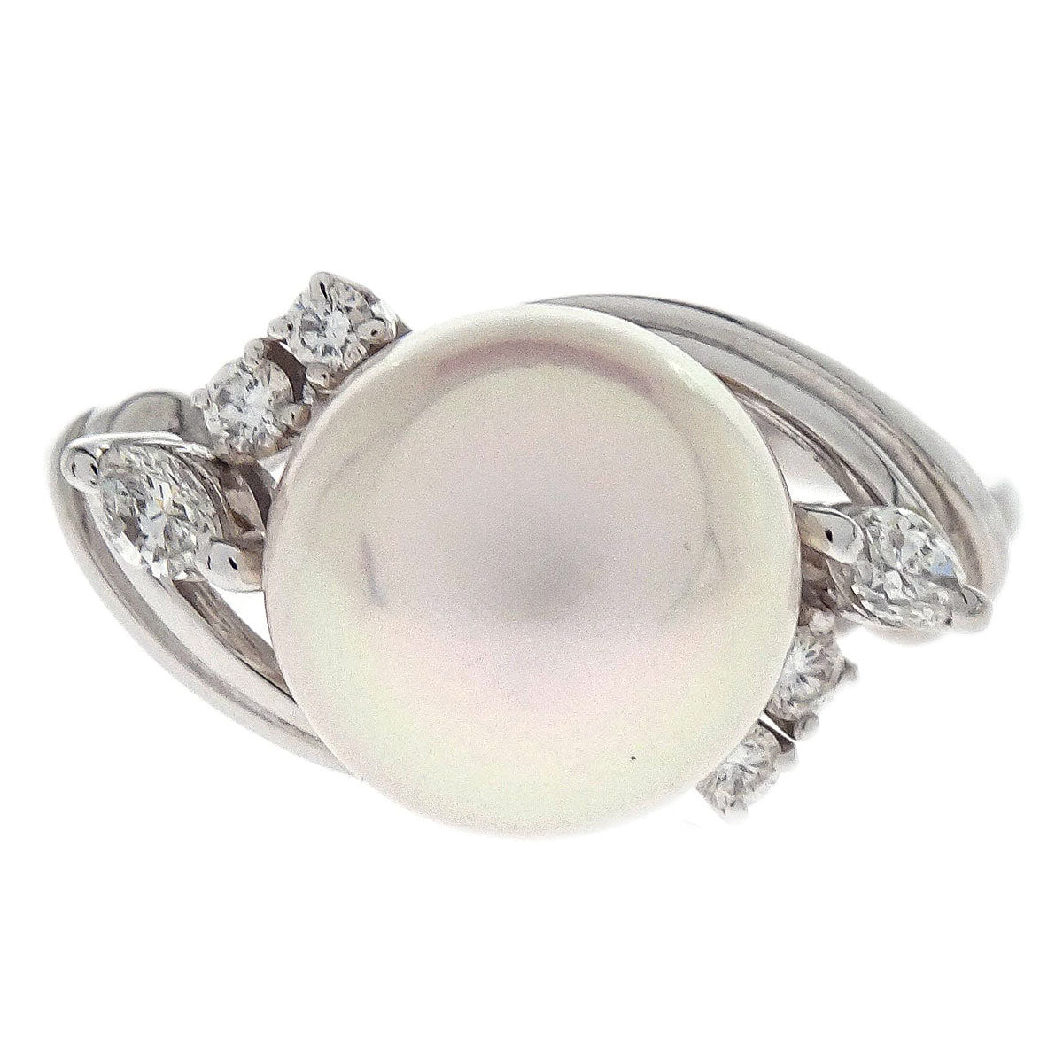 Mikimoto Ring Pt950 Genuine Pearl Diamond Silver #52 Jewelry