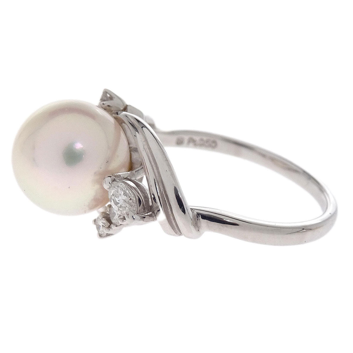 Mikimoto Ring Pt950 Genuine Pearl Diamond Silver #52 Jewelry