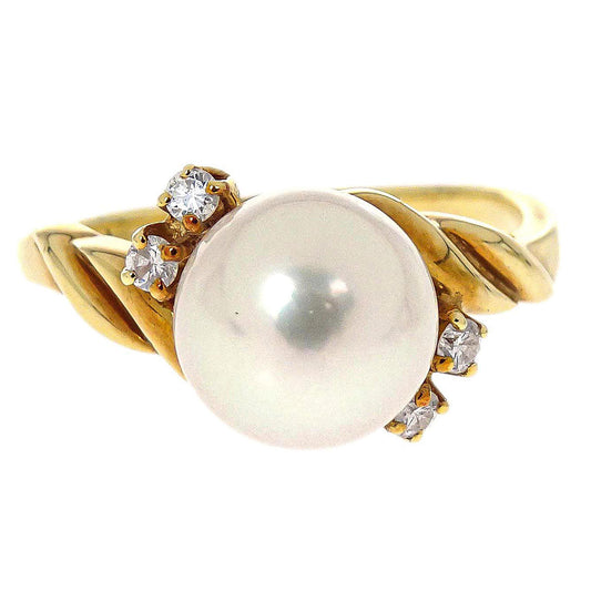 Mikimoto Ring 18K Genuine Pearl Diamond Gold #50
