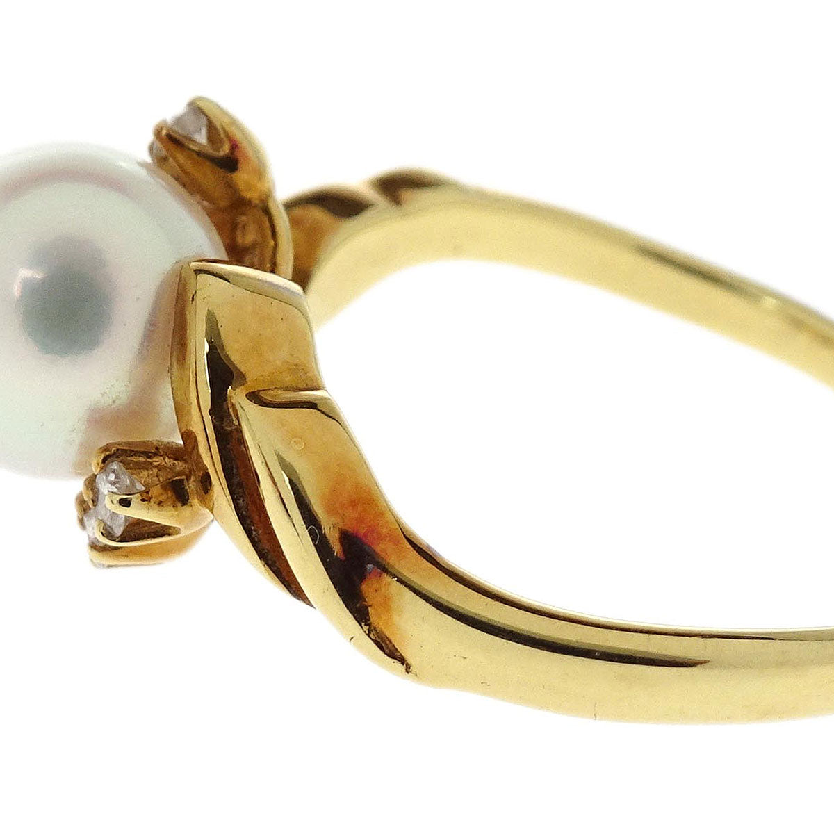 Mikimoto Ring 18K Genuine Pearl Diamond Gold #50