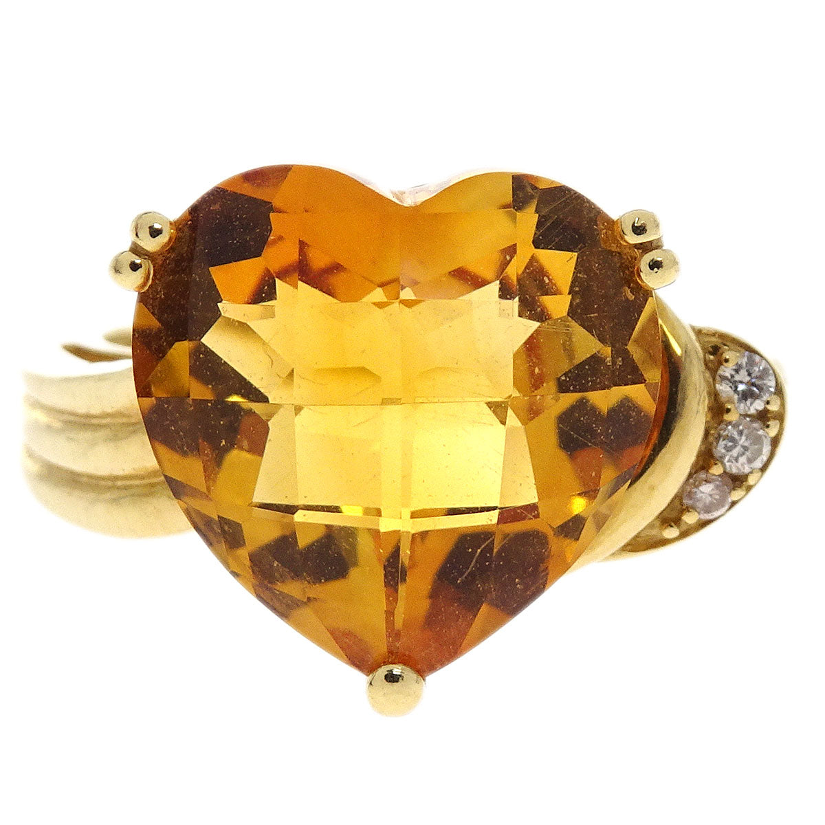 Ring 18K Gold Citrine Diamond #52 Jewelry