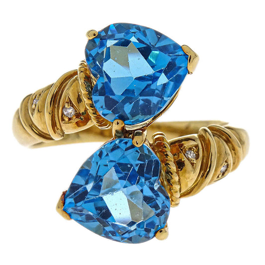Ring 18K Blue Topaz Diamond Gold #54 Jewelry