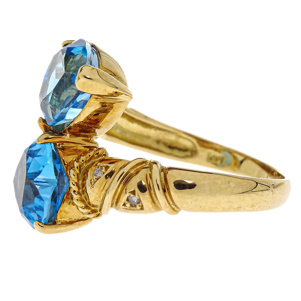 Ring 18K Blue Topaz Diamond Gold #54 Jewelry