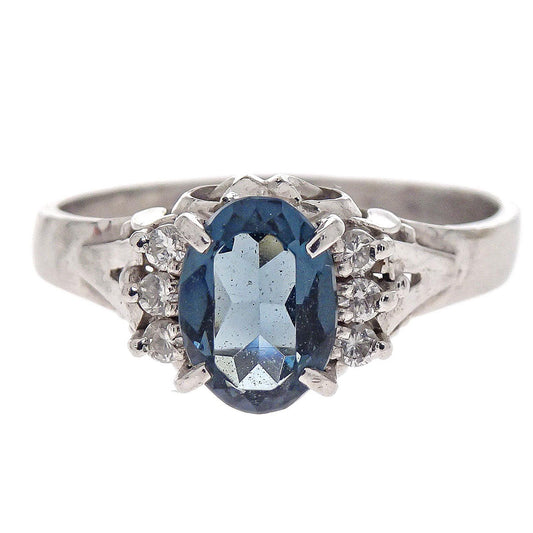 Ring Pt900 Silver Sapphire Diamond #52 Jewelry