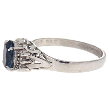 Ring Pt900 Silver Sapphire Diamond #52 Jewelry