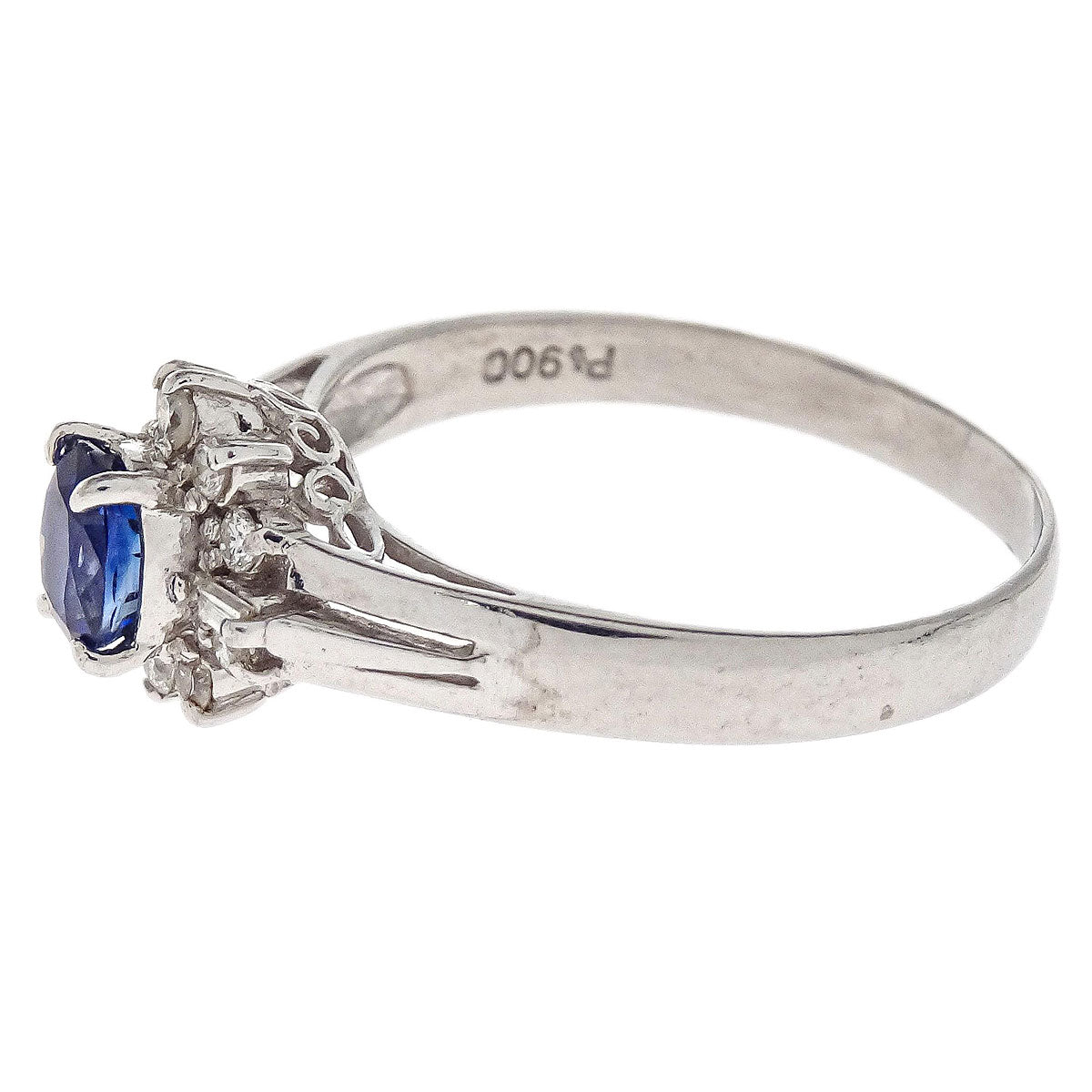 Ring Pt900 Silver Sapphire Diamond #52 Jewelry