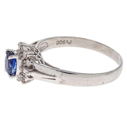 Ring Pt900 Silver Sapphire Diamond #52 Jewelry