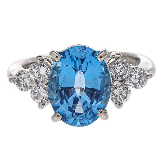 Ring Pt900 Blue Topaz Diamond Silver #45