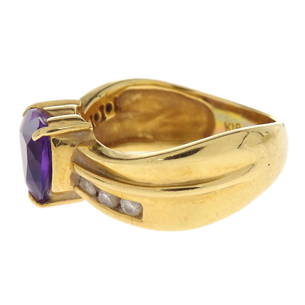 Ring 18K Amethyst Diamond Gold #46 Jewelry