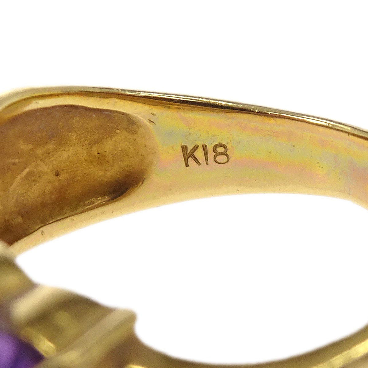 Ring 18K Amethyst Diamond Gold #46 Jewelry