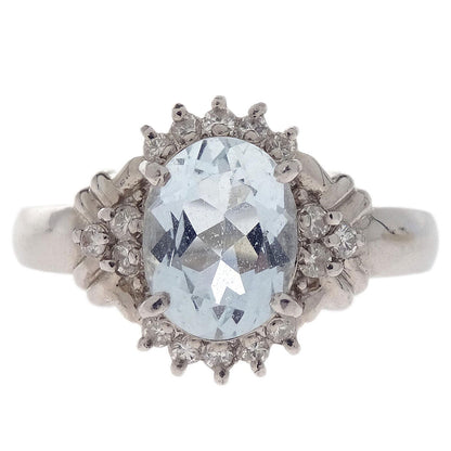 Ring Pt900 Aquamarine Diamond Silver #50 Jewelry