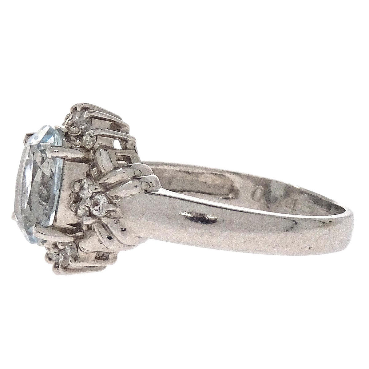 Ring Pt900 Aquamarine Diamond Silver #50 Jewelry