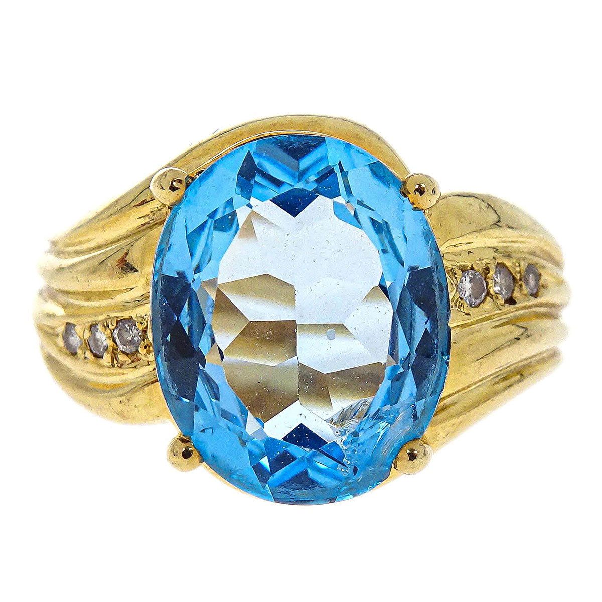 Ring 14K Blue Topaz Diamond Gold #56 Jewelry