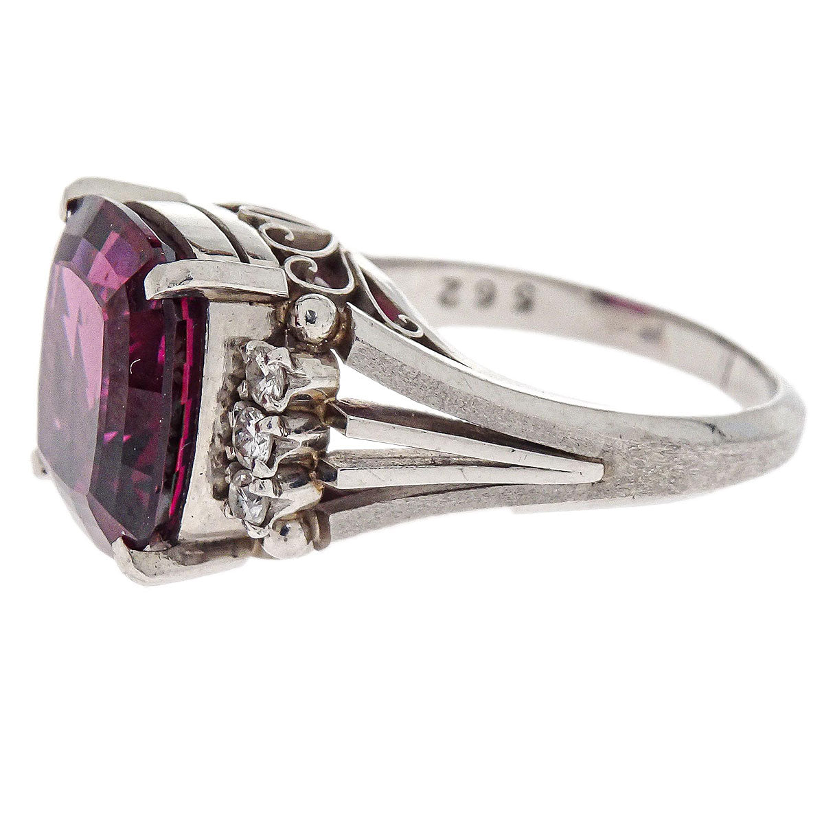Ring Pt900 Garnet Diamond Silver #47 Jewelry