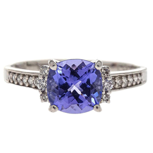 Ring Pt900 Silver Tanzanite Diamond #53 Jewelry