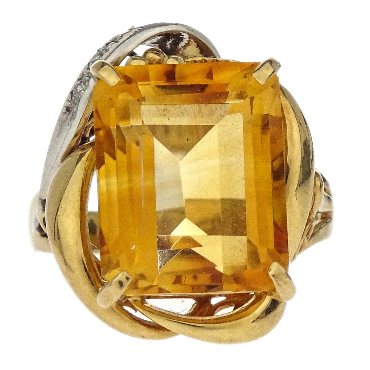 Ring Pt900 18K Yellow Sapphire Diamond Gold #52 Jewelry