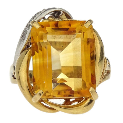 Ring Pt900 18K Yellow Sapphire Diamond Gold #52 Jewelry
