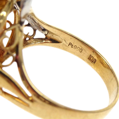 Ring Pt900 18K Yellow Sapphire Diamond Gold #52 Jewelry