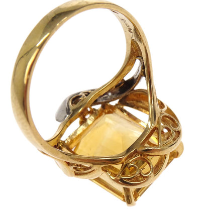 Ring Pt900 18K Yellow Sapphire Diamond Gold #52 Jewelry