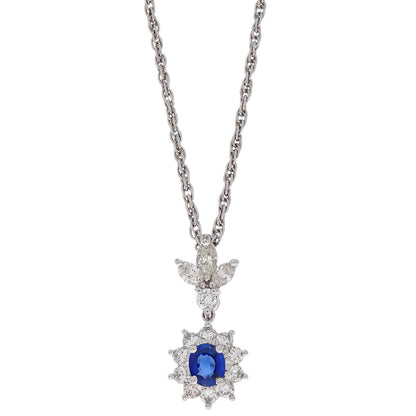 Pendant Necklace Pt900 Pt850 Sapphire Diamond Silver Jewelry