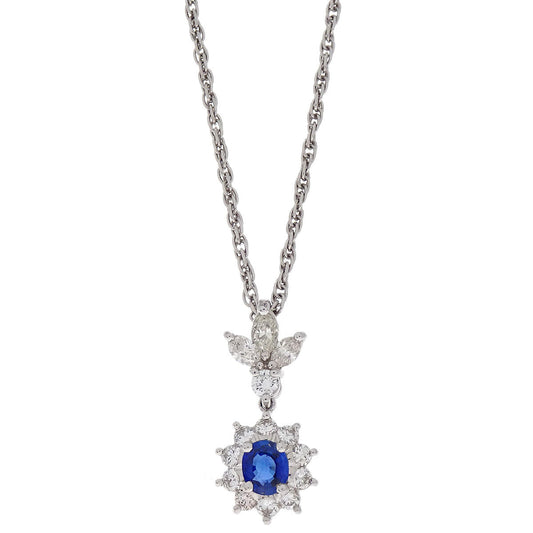 Pendant Necklace Pt900 Pt850 Sapphire Diamond Silver Jewelry
