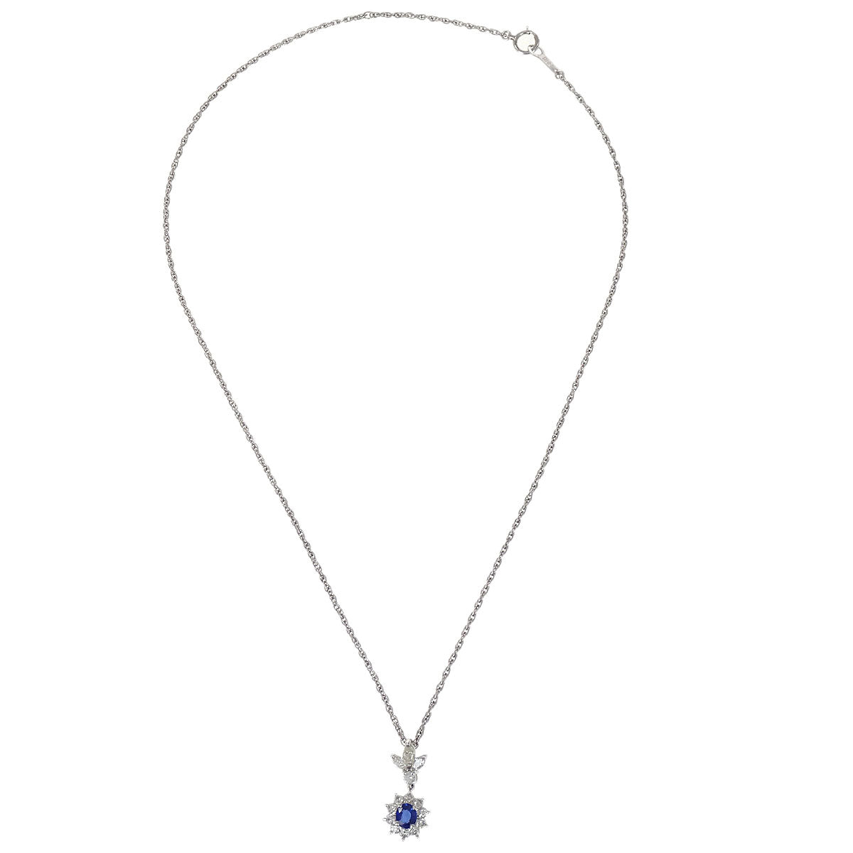 Pendant Necklace Pt900 Pt850 Sapphire Diamond Silver Jewelry