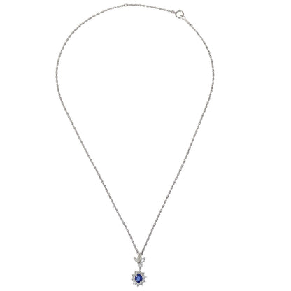 Pendant Necklace Pt900 Pt850 Sapphire Diamond Silver Jewelry