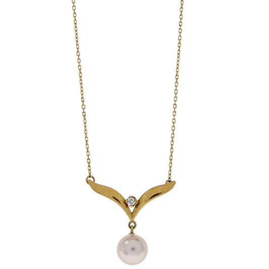 Mikimoto Pendant Necklace 18K Pearl Diamond Jewelry