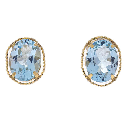Pierced Earrings 18K Blue Topaz Gold Jewelry