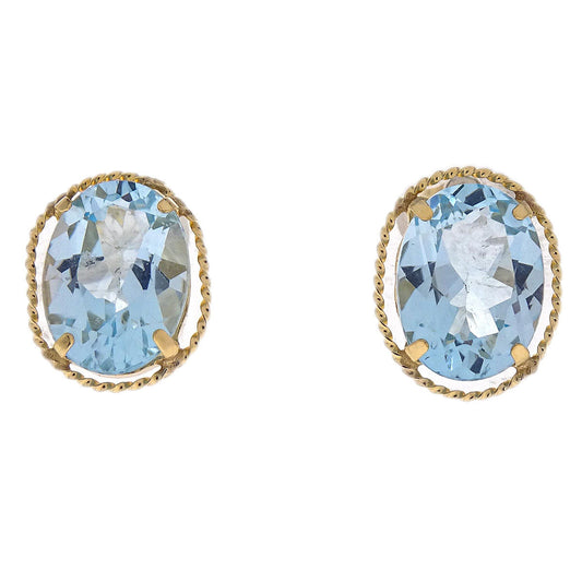Pierced Earrings 18K Blue Topaz Gold Jewelry