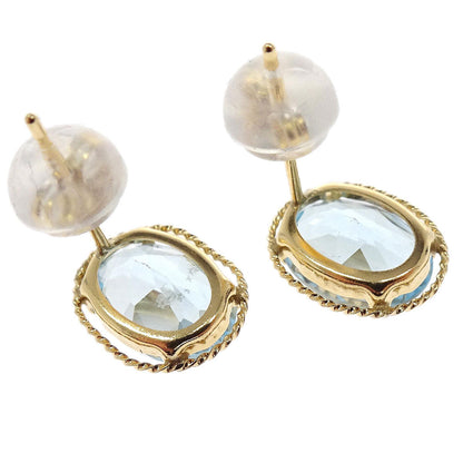 Pierced Earrings 18K Blue Topaz Gold Jewelry
