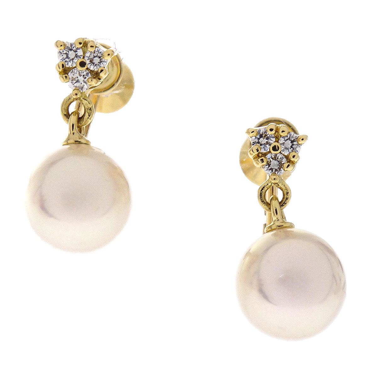 Mikimoto Dangle Clip-On Earrings Pearl Diamond 18K Jewelry