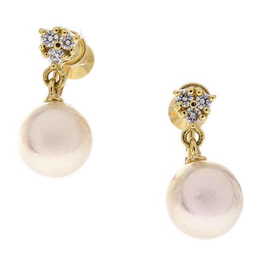 Mikimoto Dangle Clip-On Earrings Pearl Diamond 18K Jewelry