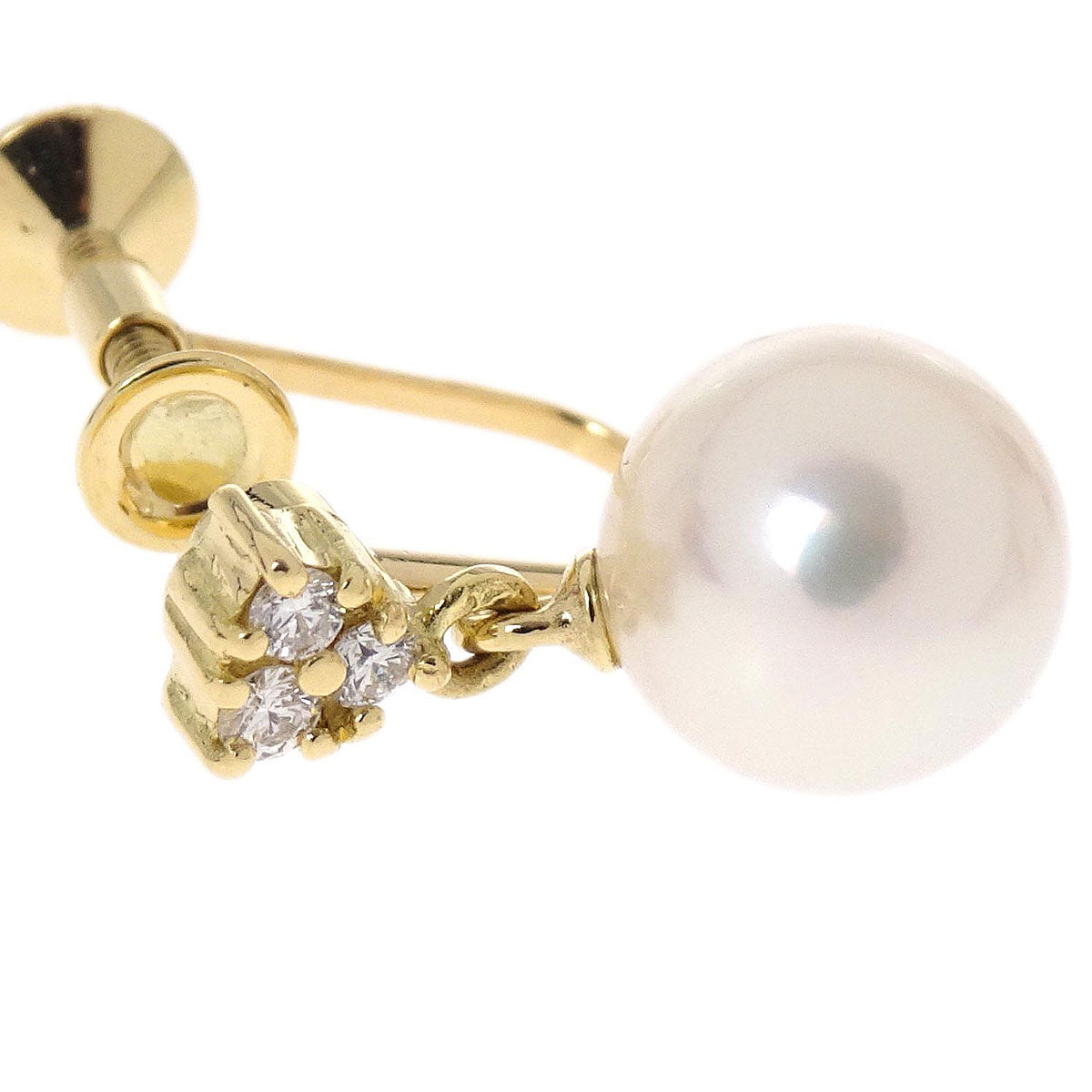 Mikimoto Dangle Clip-On Earrings Pearl Diamond 18K Jewelry