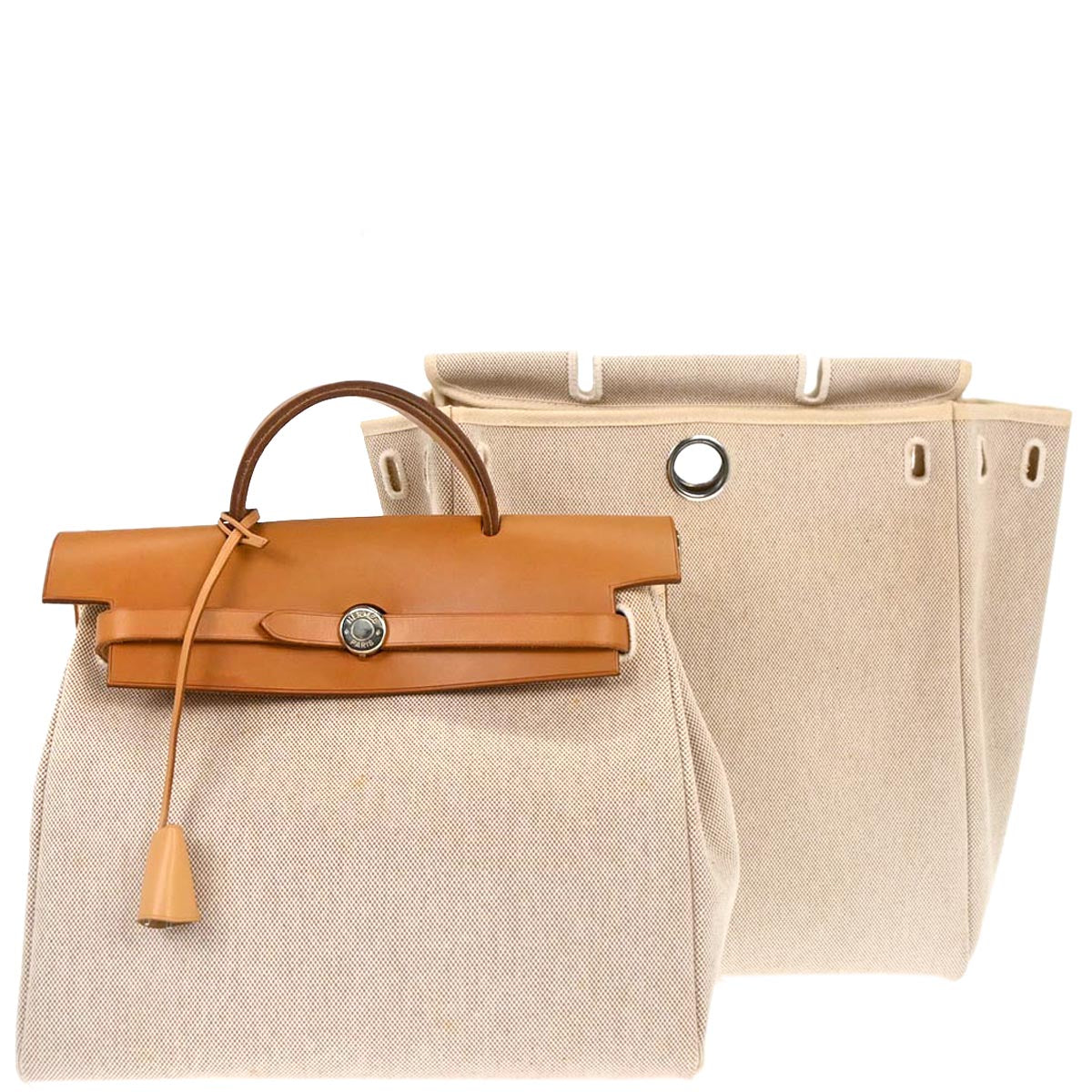 Hermes Natural Toile H Herbag a Dos 2 in 1 Backpack