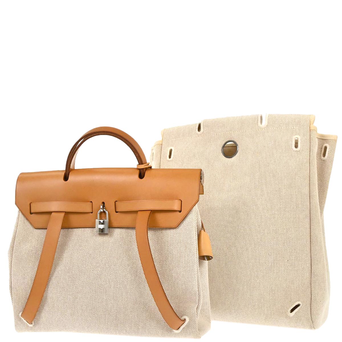 Hermes Natural Toile H Herbag a Dos 2 in 1 Backpack
