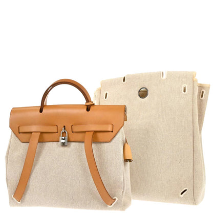 Hermes Natural Toile H Herbag a Dos 2 in 1 Backpack