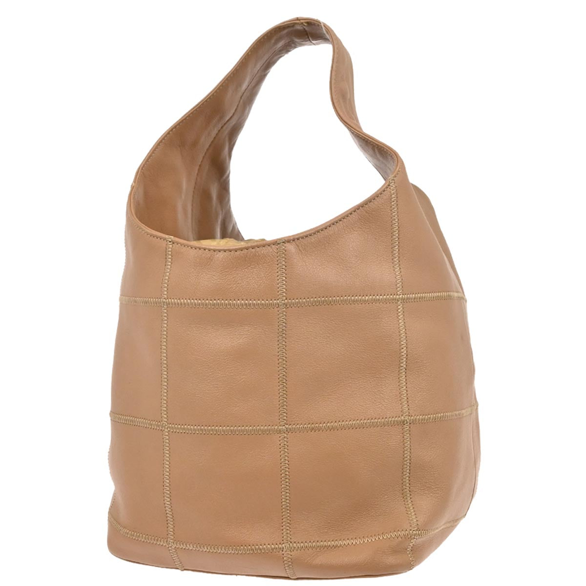 Chanel 2003-2004 Light Brown Calfskin Choco Bar Wild Stitch Drawstring Handbag