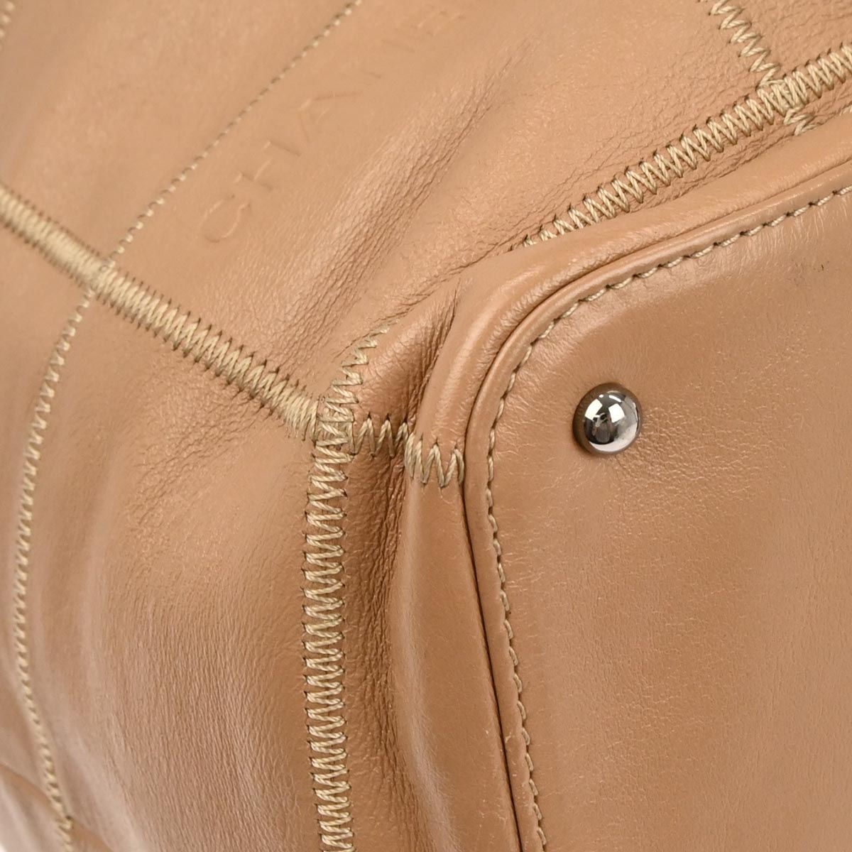 Chanel 2003-2004 Light Brown Calfskin Choco Bar Wild Stitch Drawstring Handbag