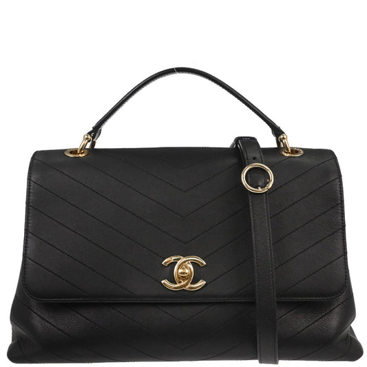 Chanel Black Calfskin Chevron 2way Shoulder Handbag