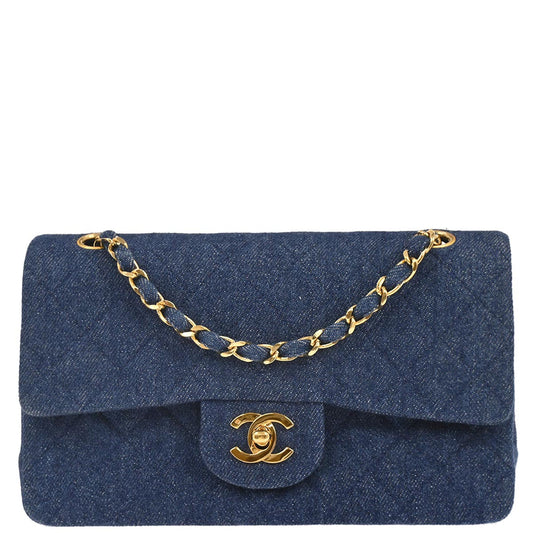 Chanel Blue Denim Small Classic Double Flap Shoulder Bag