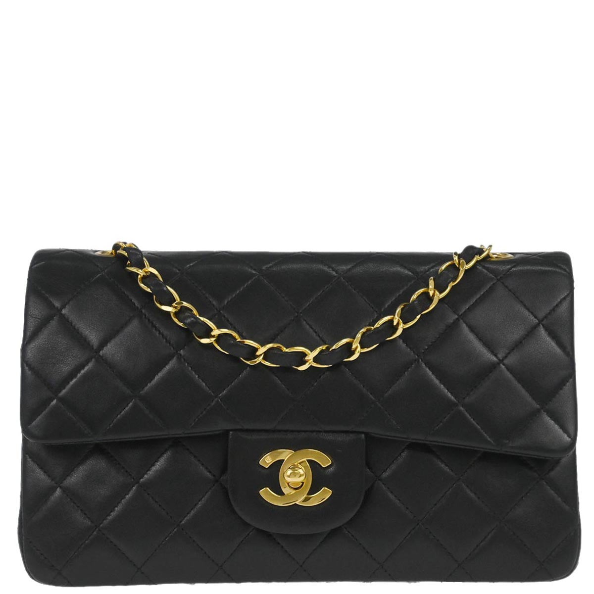 Chanel 1991-1994 Black Lambskin Small Classic Double Flap Shoulder Bag