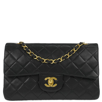 Chanel 1991-1994 Black Lambskin Small Classic Double Flap Shoulder Bag
